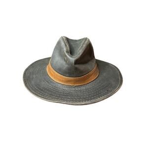 Vintage J. Hats Fedora Indiana Jones Leather Hat Western Gray with Brown Band